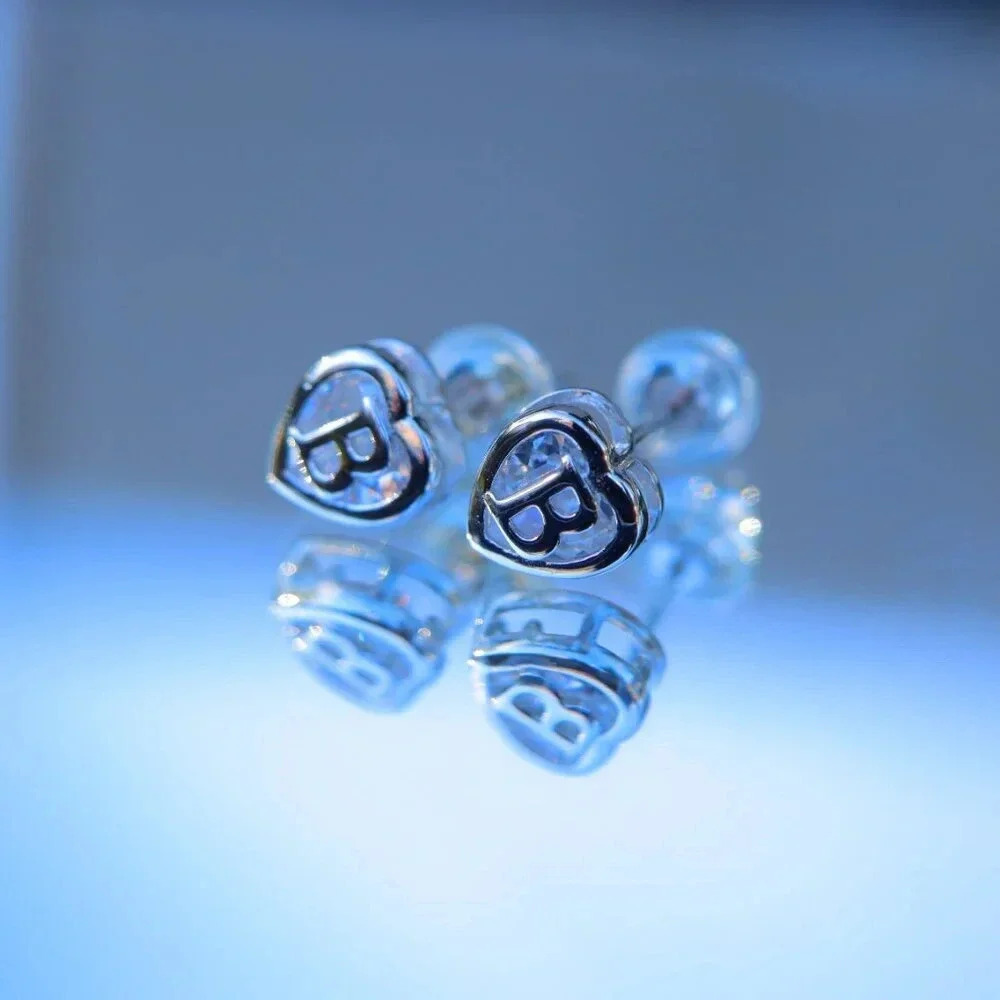 925 SILVERšHEART INITIAL STUD EARRINGS WOMEN TEEN GIRLS MOM DAUGHTER, ELDM153S - Picture 5 of 7